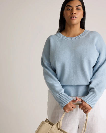 100% Organic Cotton Boyfriend Crew Sweater - 1X / Shell Pink