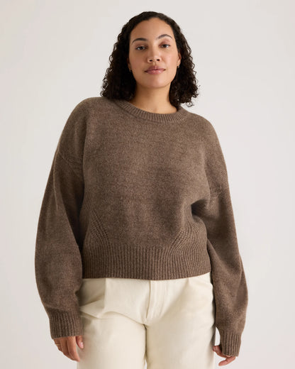 100% Yak Wool Pointelle Detail Relaxed Crew - XS / Heather Brown