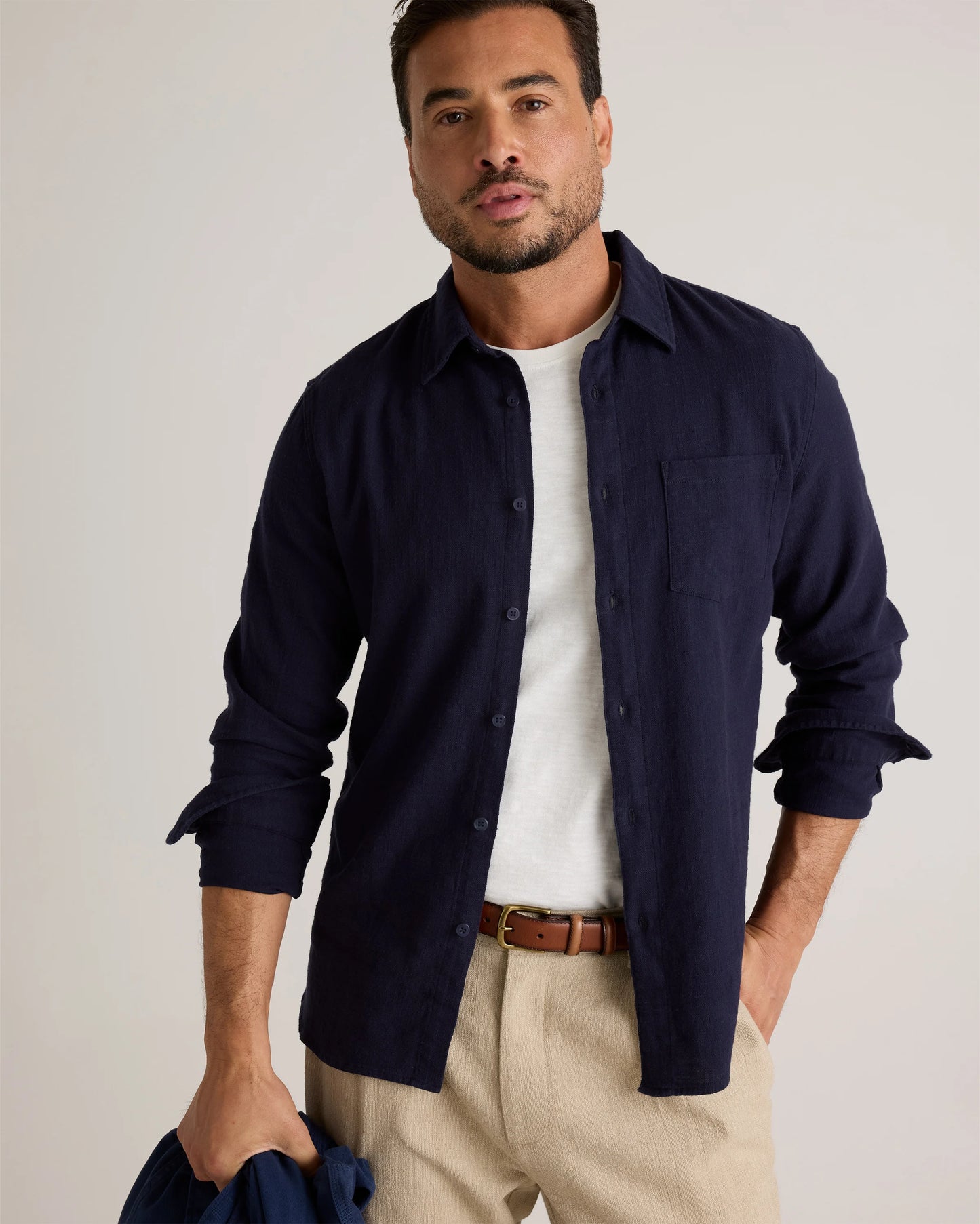 Organic Cotton Stretch Selvage Shirt - S / Mini Blue Stripe