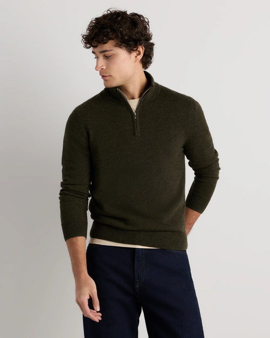 Mongolian Cashmere Quarter Zip Sweater - S / Olive Twist