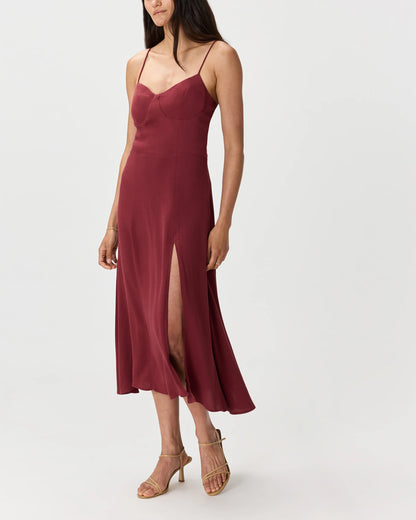 Lightweight Crepe Sweetheart Midi Dress - XS / Maroon