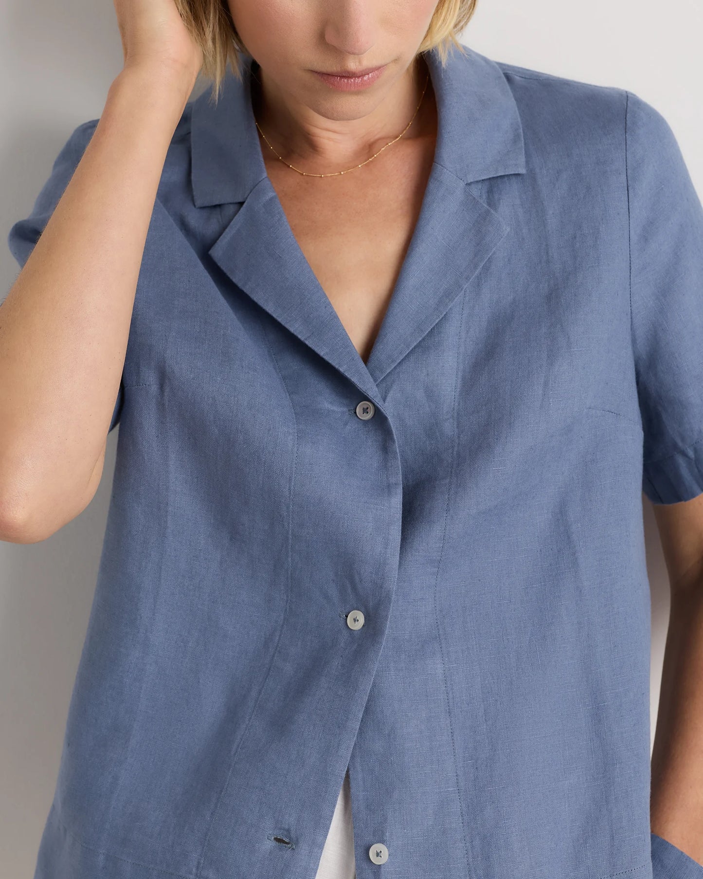 100% European Linen Short Sleeve Shirt - XS / Moonstone Blue