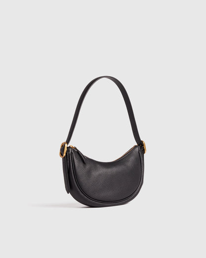 Italian Leather Mini Crescent Shoulder Bag - One Size / Espresso Brown