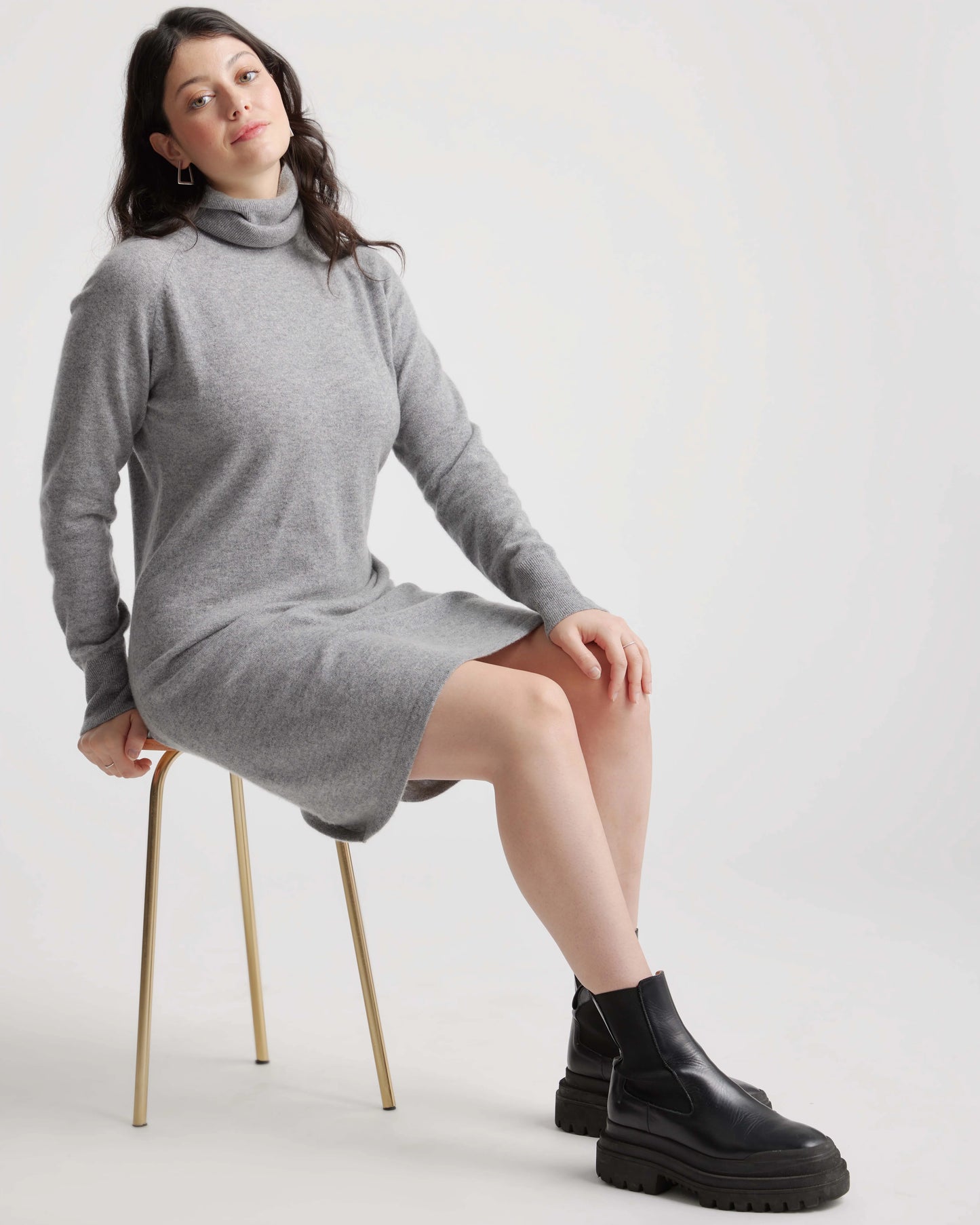 Mongolian Cashmere Turtleneck Sweater Dress - XS / Moss
