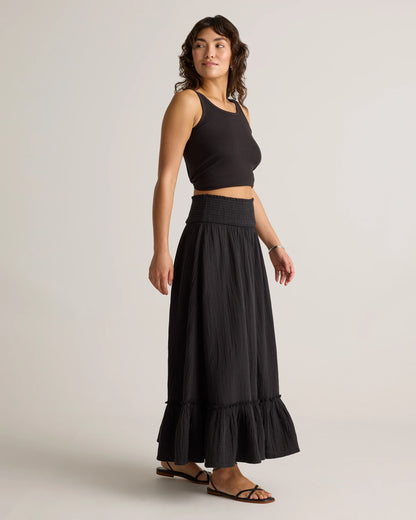 100% Organic Cotton Gauze Smocked Maxi Skirt - XS / Blue Gingham