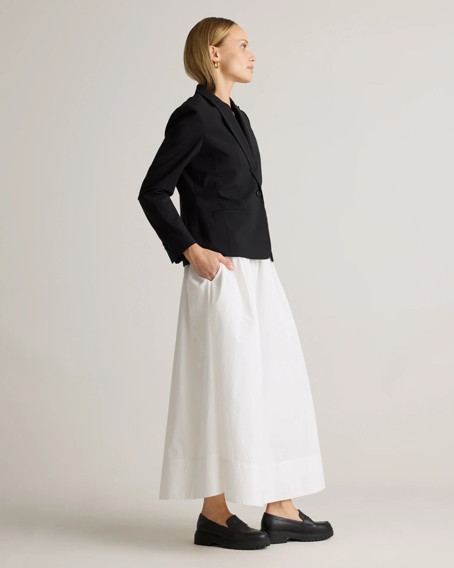 100% Organic Cotton Poplin A-line Maxi Skirt - XS / Classic White