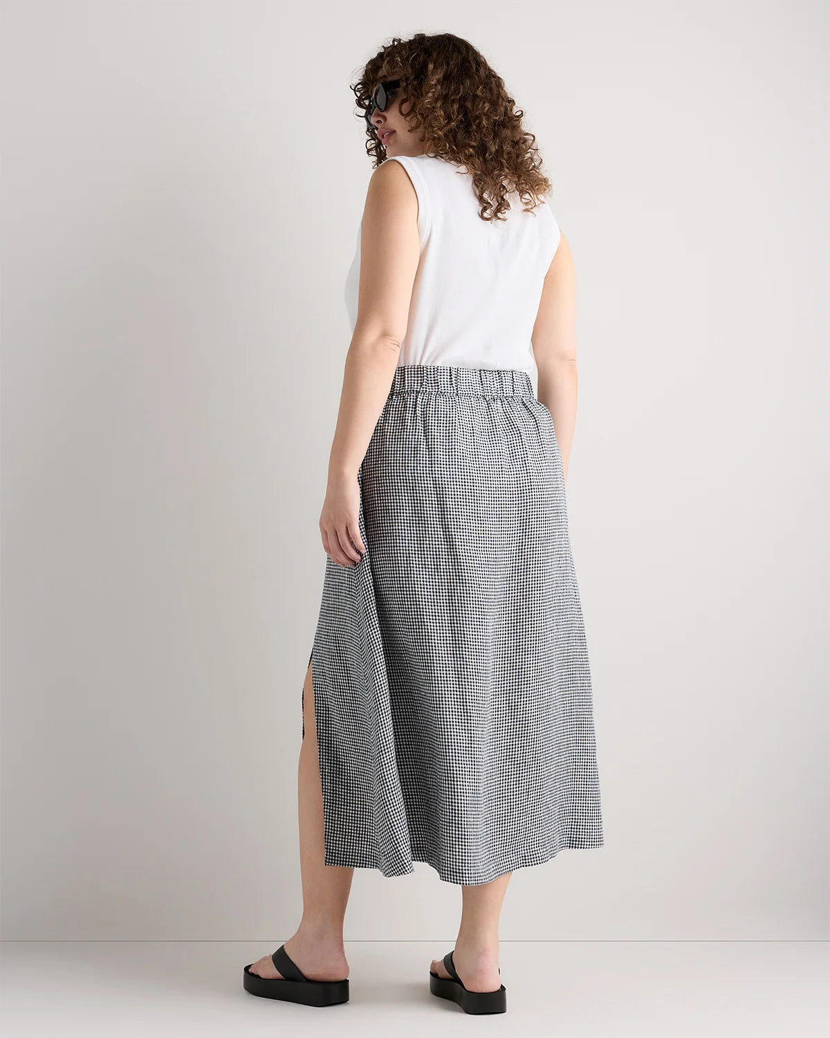 100% European Linen Maxi Skirt - 1X / Black