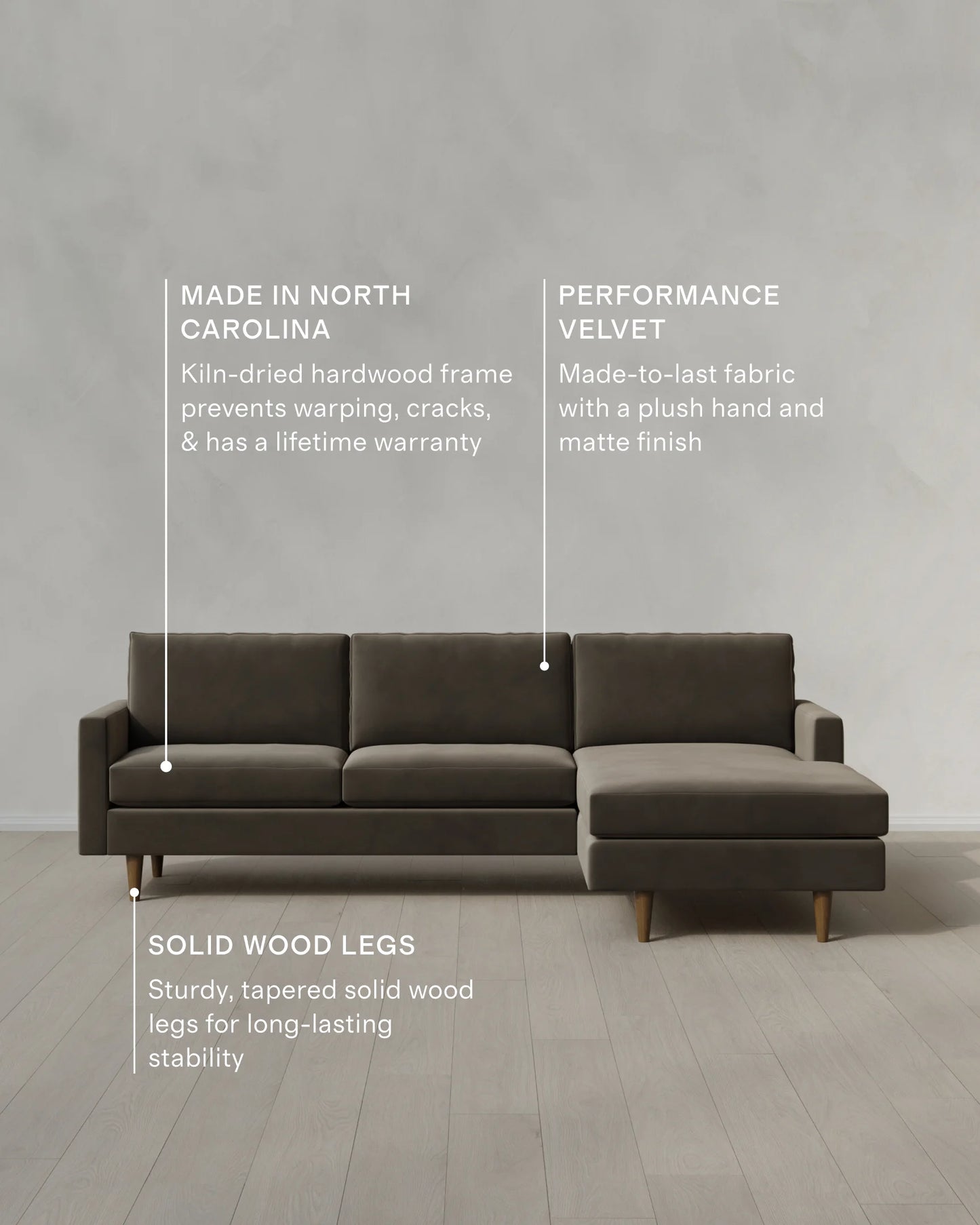 Atlas Midcentury Chaise Sectional in Performance Velvet - 106" Right Arm / Pine