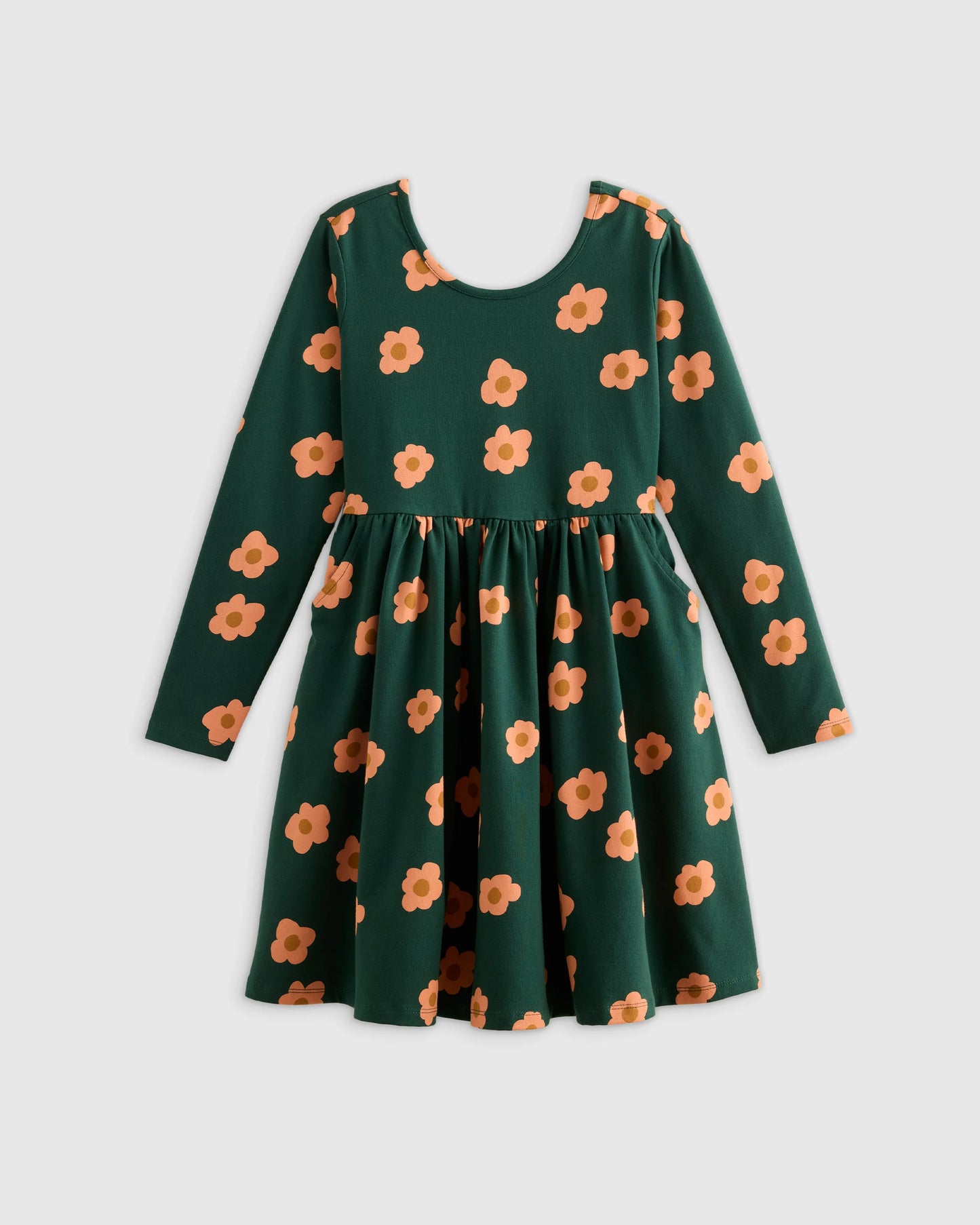 Organic Cotton Long Sleeve Skater Dress - 6 / Red Poppy Garden