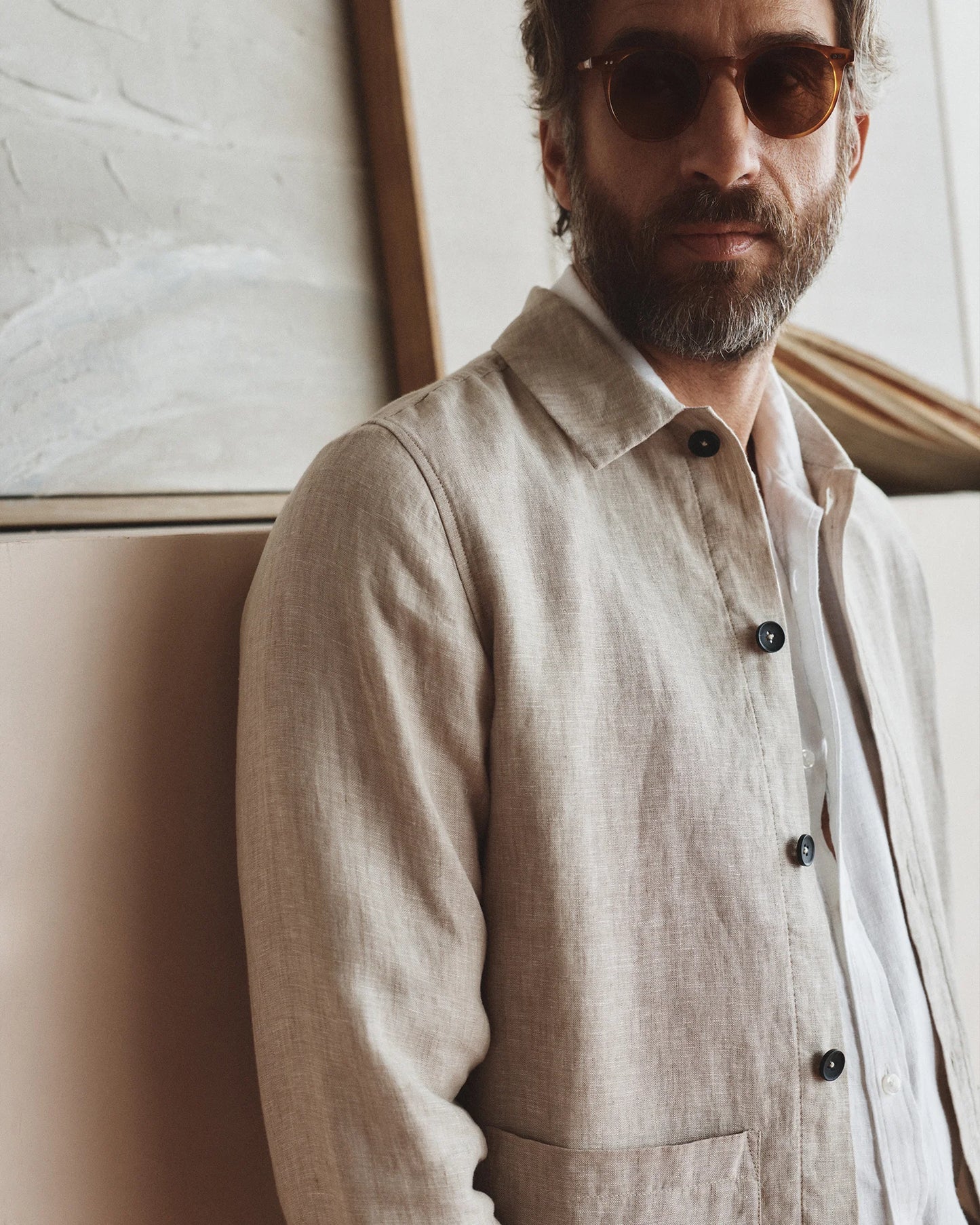 100% European Linen Chore Jacket - S / Flax