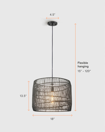 Woven Rope Drum Pendant Light - One Size / Black