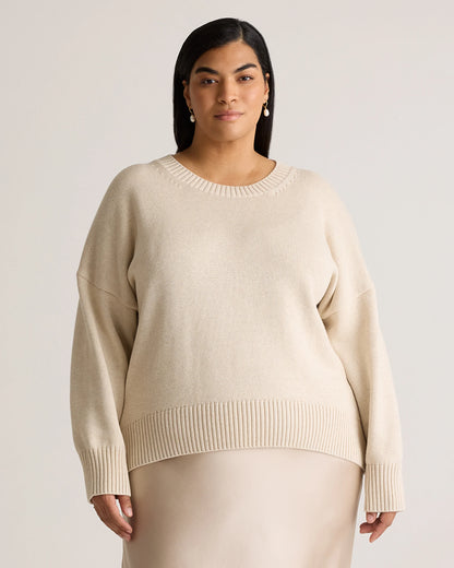 100% Organic Cotton Boyfriend Crew Sweater - 1X / Shell Pink
