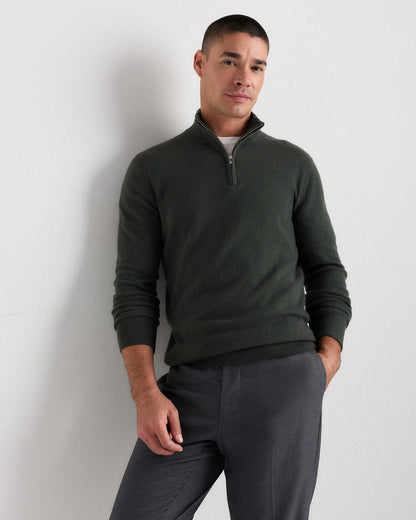 Mongolian Cashmere Quarter Zip Sweater - S / Olive Twist