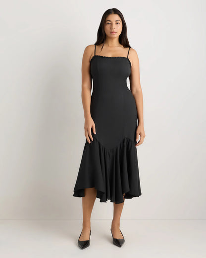 Lightweight Crepe Pleated Hem Midi Dress - XS / Deep Navy