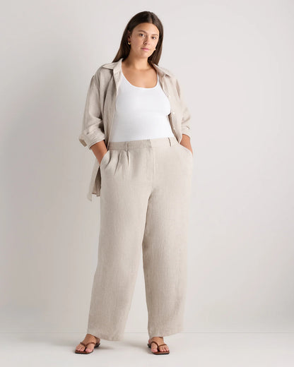 100% European Linen Pleated Trouser - 18 / French Blue