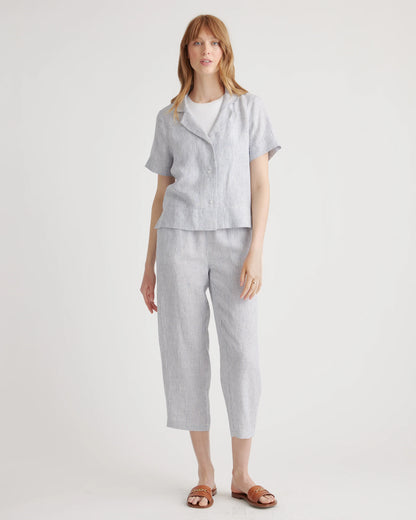 100% European Linen Short Sleeve Shirt - XS / Moonstone Blue