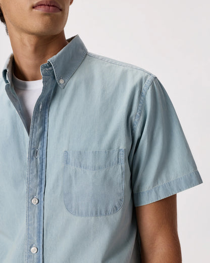 100% Organic Chambray Short Sleeve Shirt - S / Light Chambray