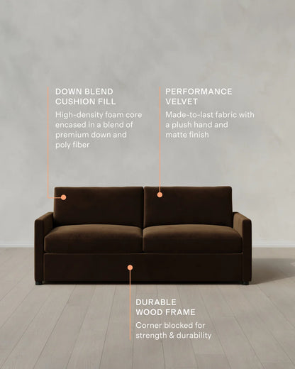 Brennan Sofa in Performance Velvet - 7ft / Taupe