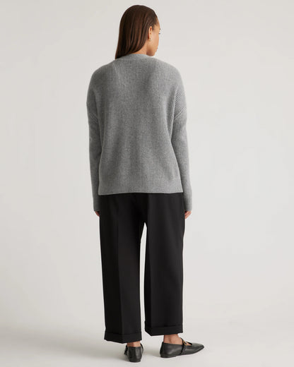 Mongolian Spring Cashmere Fisherman Boxy Cropped Cardigan Sweater - XS / Heather Grey