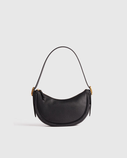 Italian Leather Mini Crescent Shoulder Bag - One Size / Espresso Brown