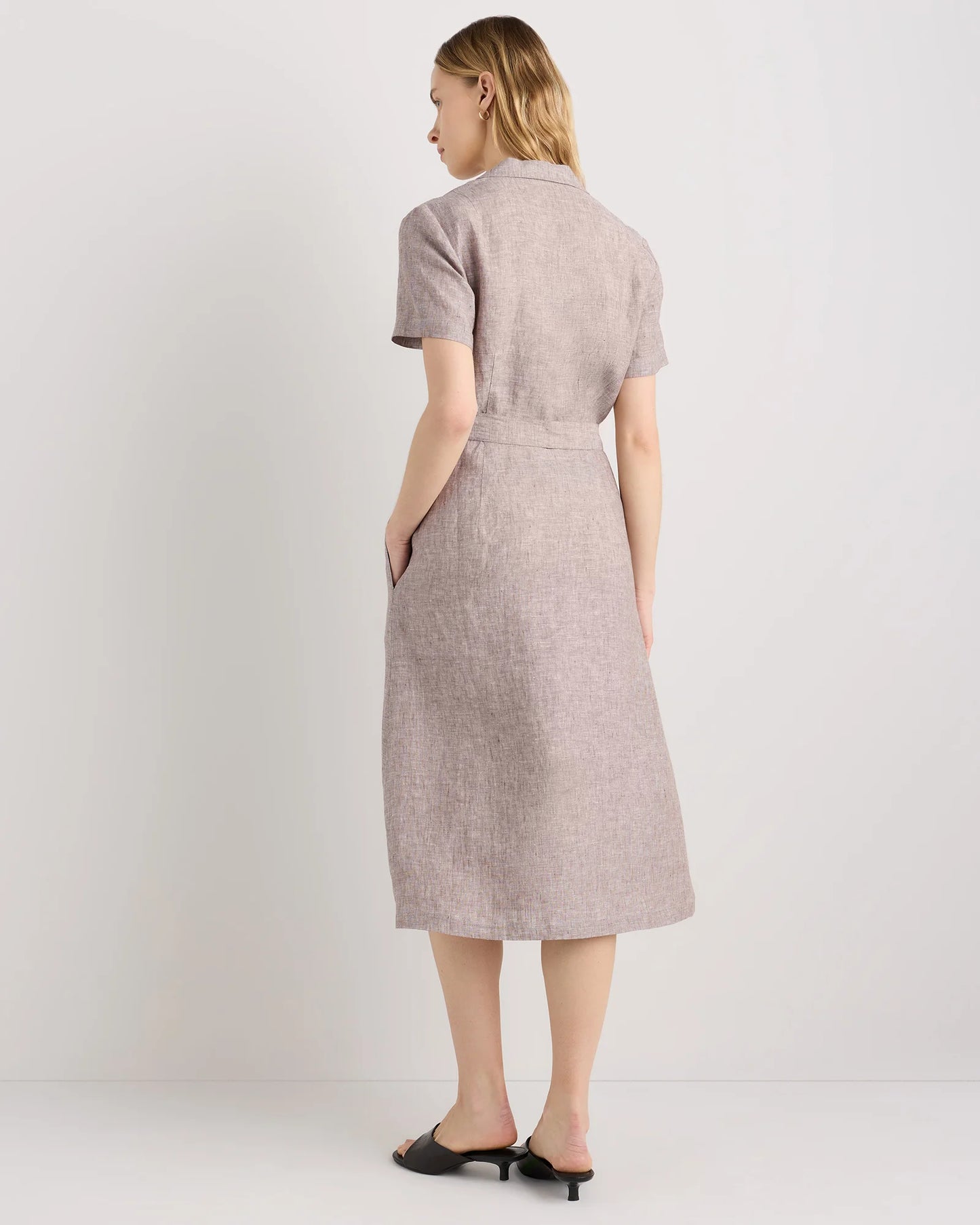 100% European Linen Button Front Dress - XS / Sky Blue Mariner Stripe