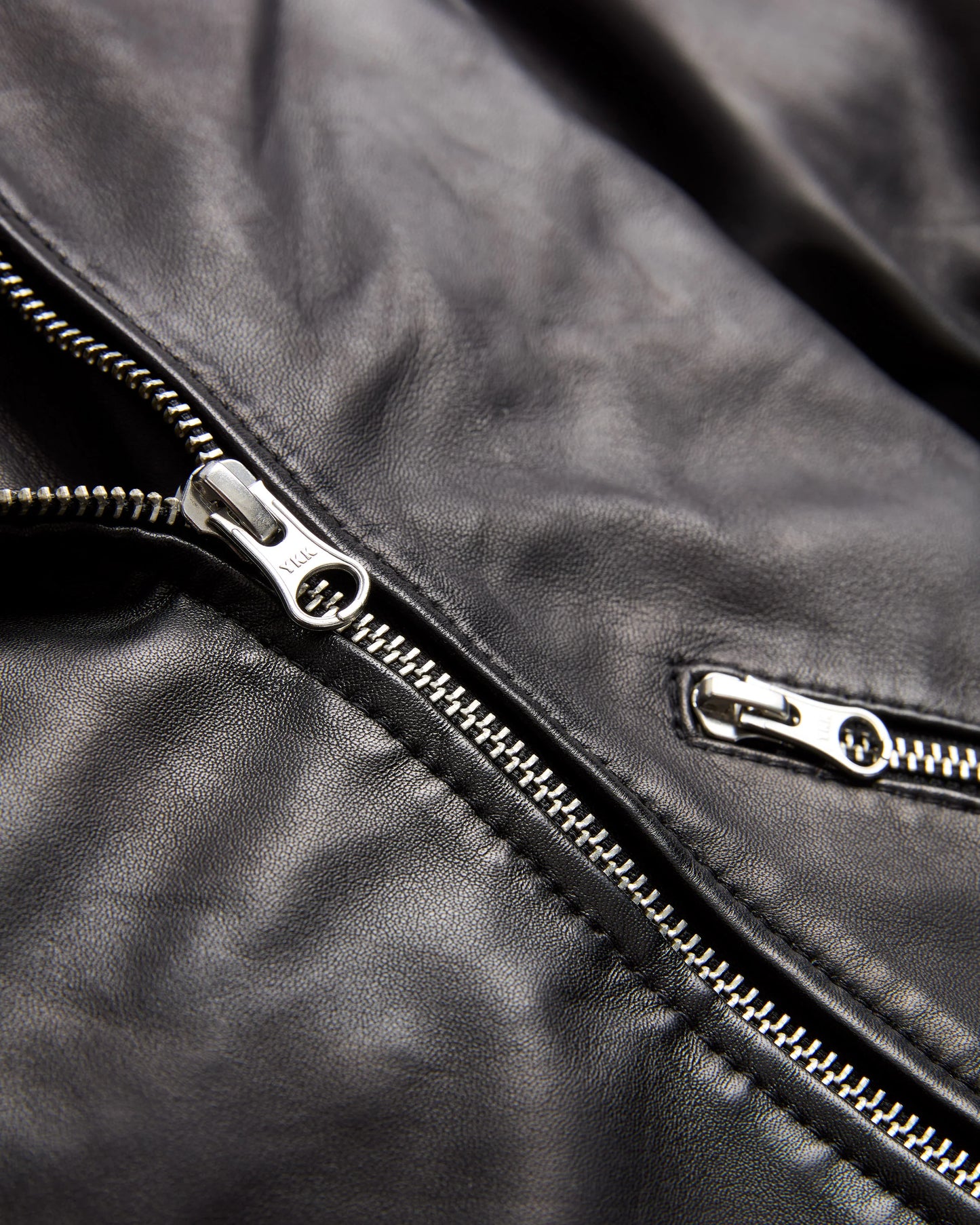 100% Washed Leather Biker Jacket - XS / Brown