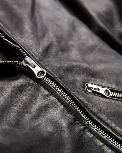 100% Washed Leather Biker Jacket - XS / Brown