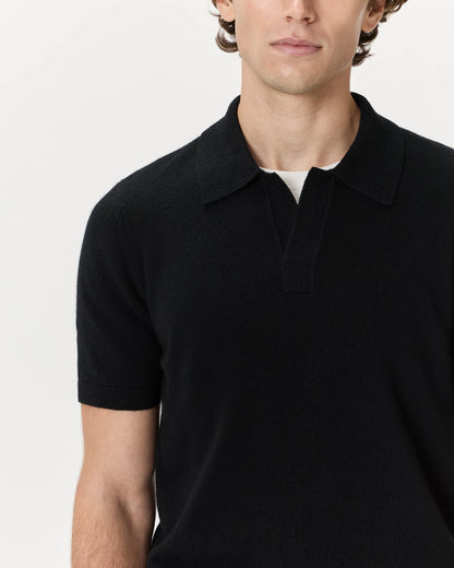 100% Mongolian Cashmere Johnny Collar Polo Sweater - S / Oatmeal