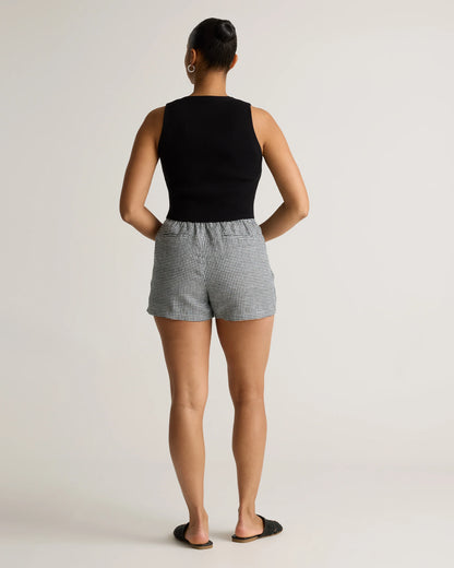 100% European Linen Shorts - XS / Taupe Brown Gingham
