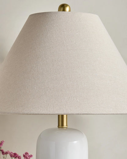Glossy Cylindrical Ceramic Table Lamp - One Size / White