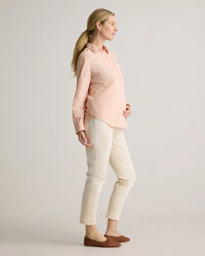 100% Organic Cotton Poplin Maternity Long Sleeve Shirt - XS / Classic White