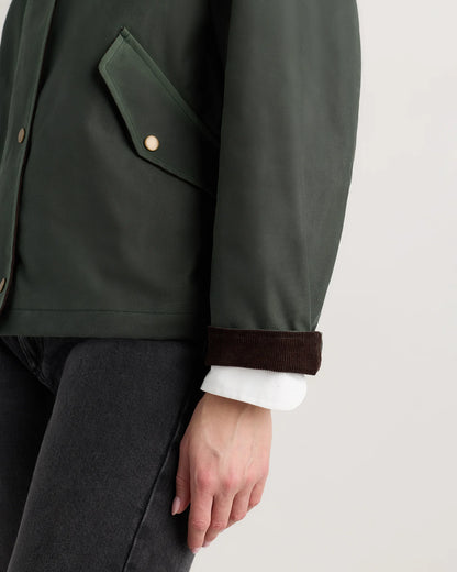 Organic Waxed Cotton Cropped Barn Jacket - XS / Vintage Black