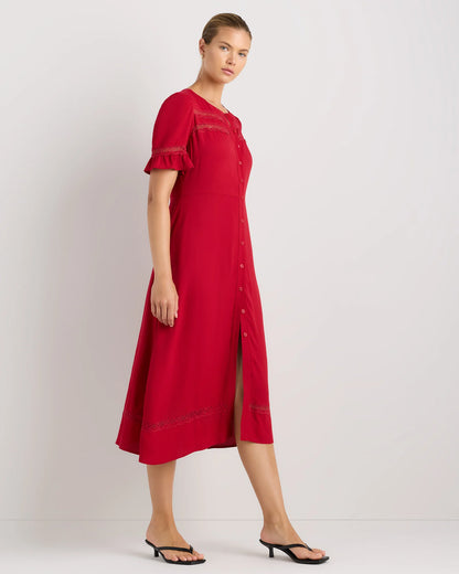 Lightweight Crepe Lace Inset Midi Dress - XS / Moonstone Blue