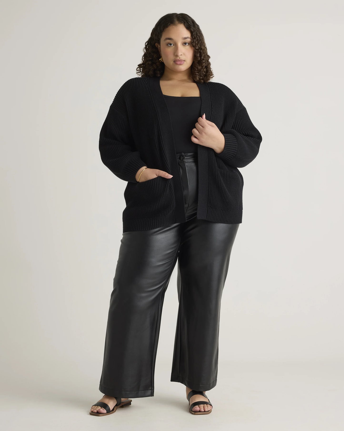 100% Organic Cotton Oversized Cardigan - 1X / Black