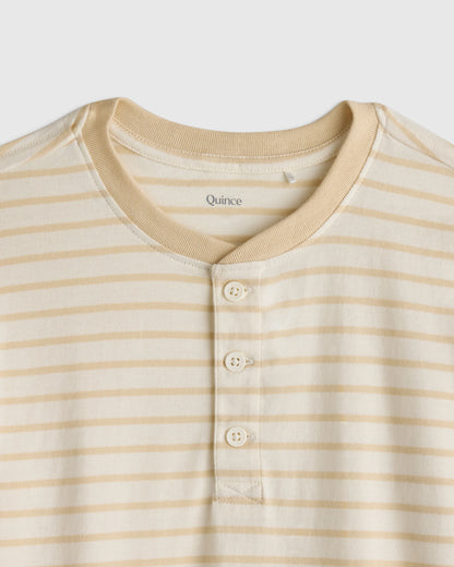 100% Organic Cotton Long Sleeve Henley Tee - 2T / Oatmeal Stripe
