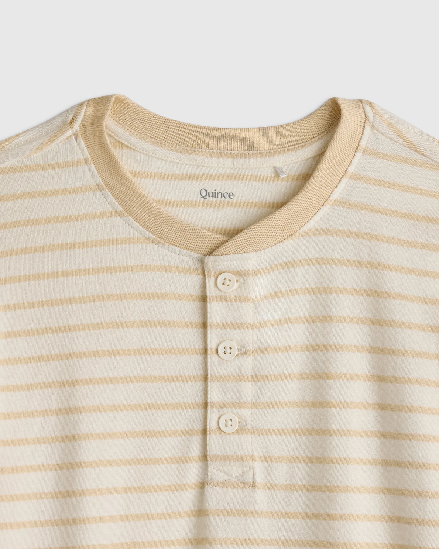 100% Organic Cotton Long Sleeve Henley Tee - 6 / Oatmeal Stripe