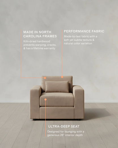 Ashford Deep Seat Chair and a Half in Performance Velvet - 46" / Caramel