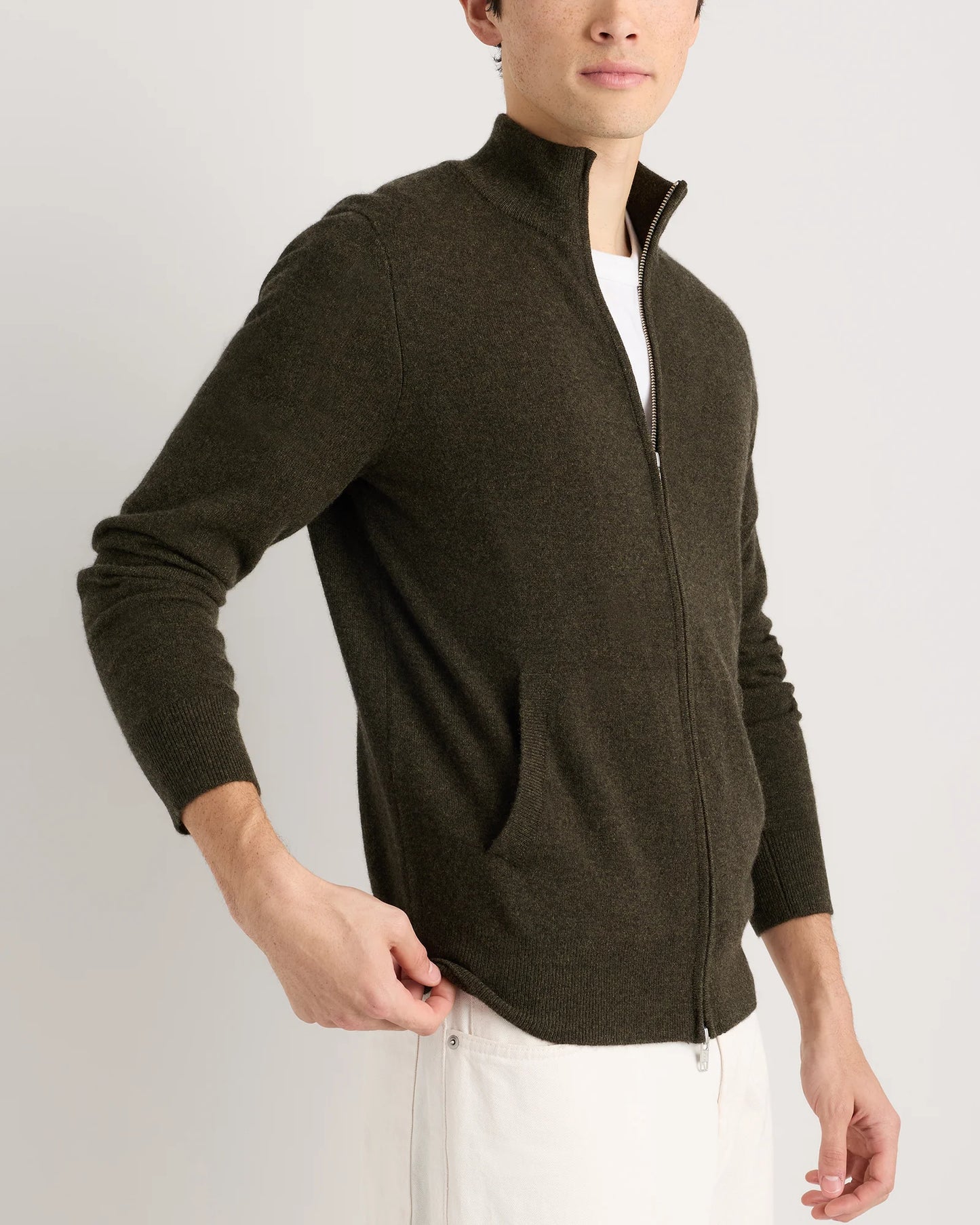 Mongolian Cashmere Full Zip Sweater - S / Teak