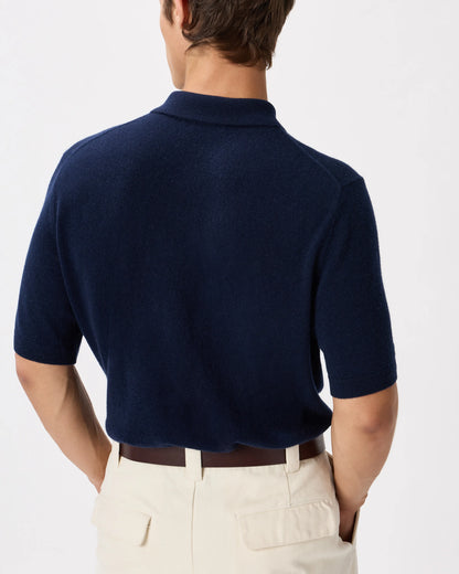 100% Mongolian Cashmere Short Sleeve Polo Sweater - S / Heather Storm Blue