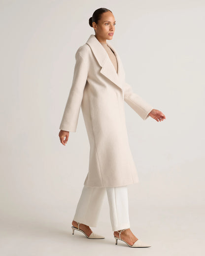 100% Merino Wool Shawl Collar Long Coat - XS / Heather Bone