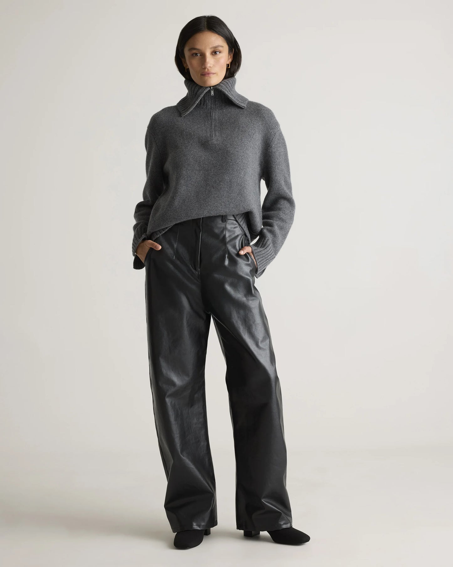 Luxe Baby Cashmere Quarter Zip Sweater - XS / Creamy Cortado