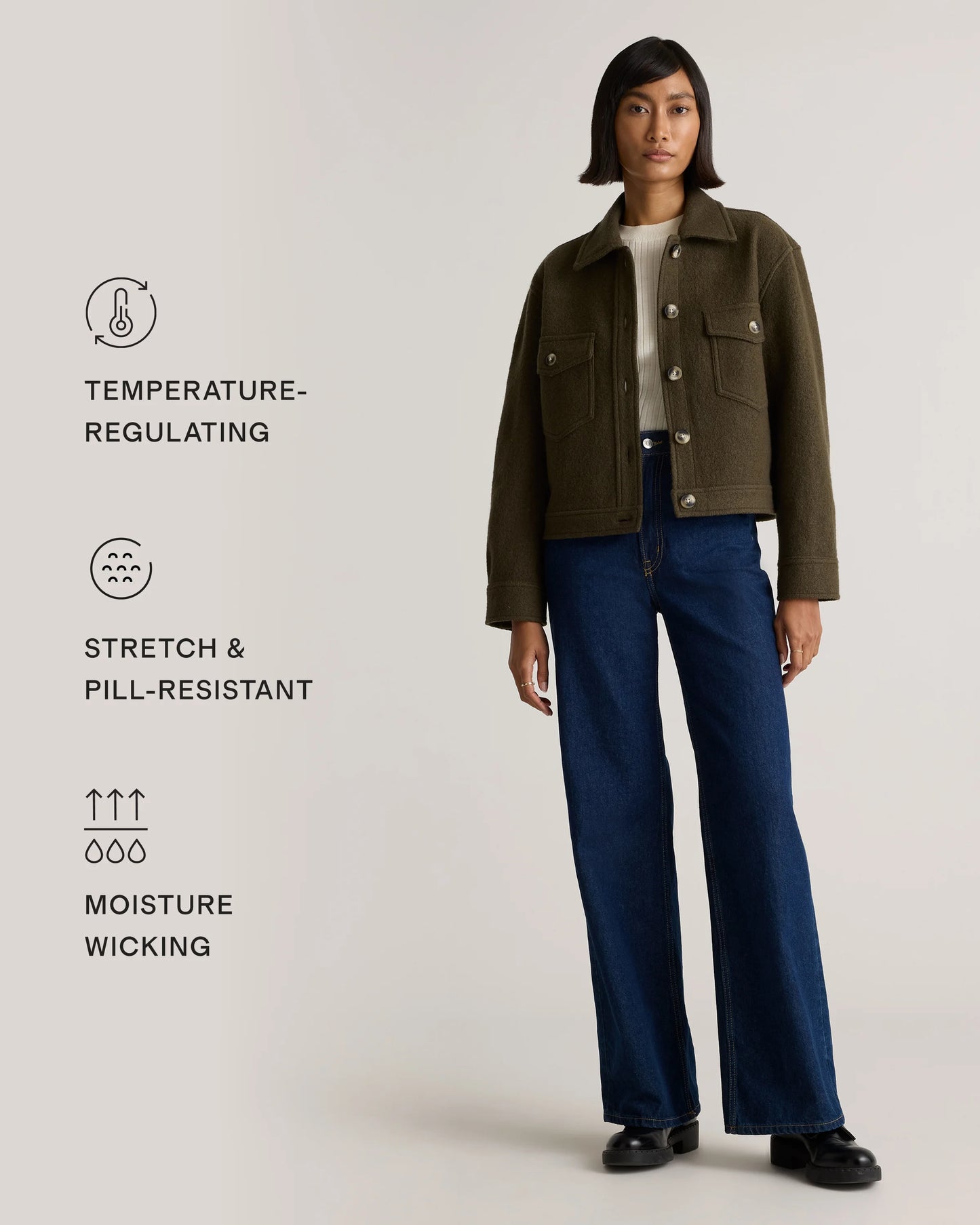 100% Merino Wool Cropped Shirt Jacket - XS / Mulled Wine
