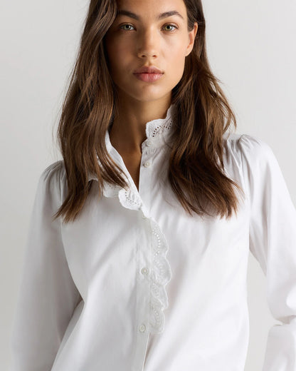 100% Organic Cotton Lace Ruffle Blouse - XS / Classic White