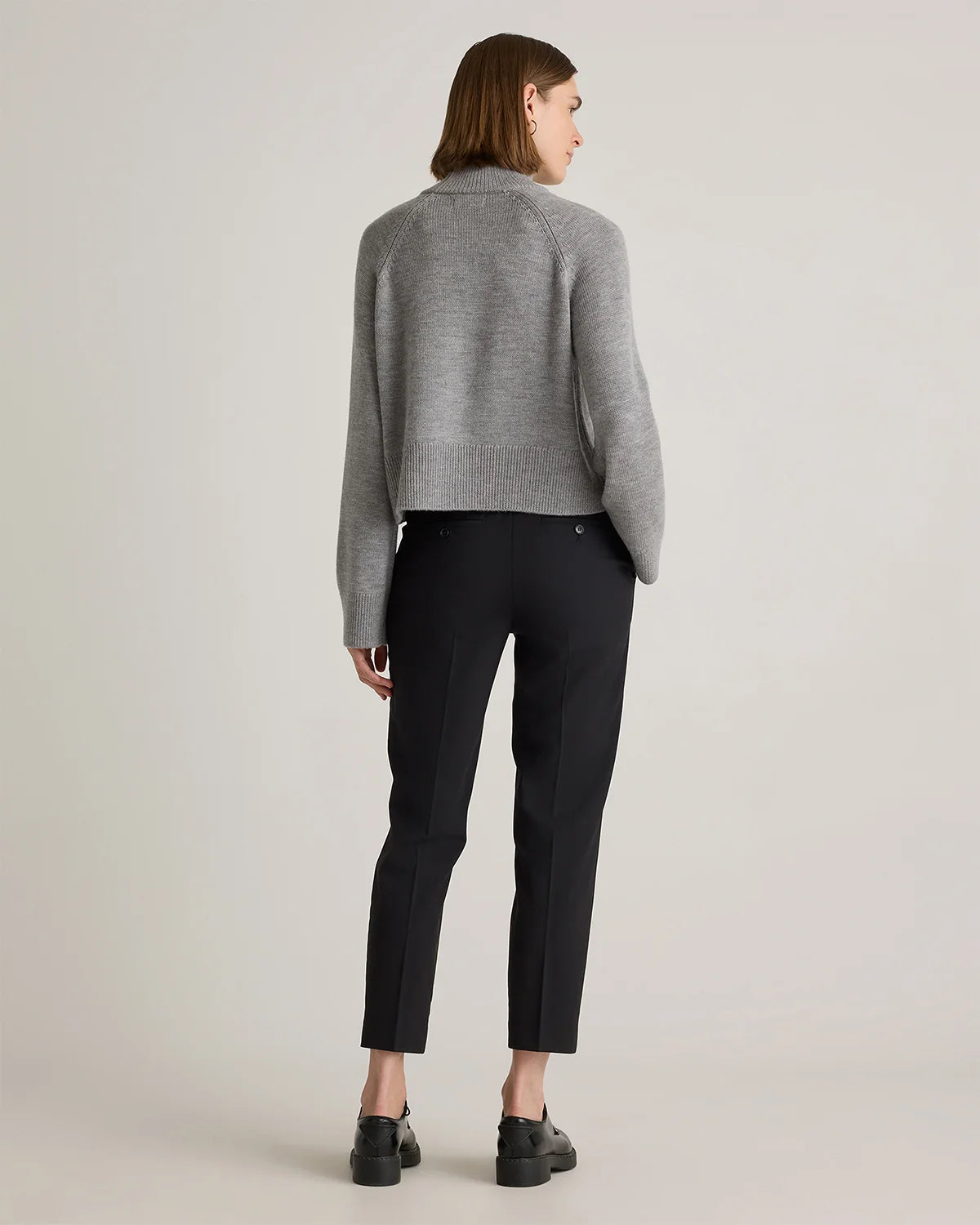 Australian Merino Wool Cropped Mock Neck Sweater - XS / Heather Bone