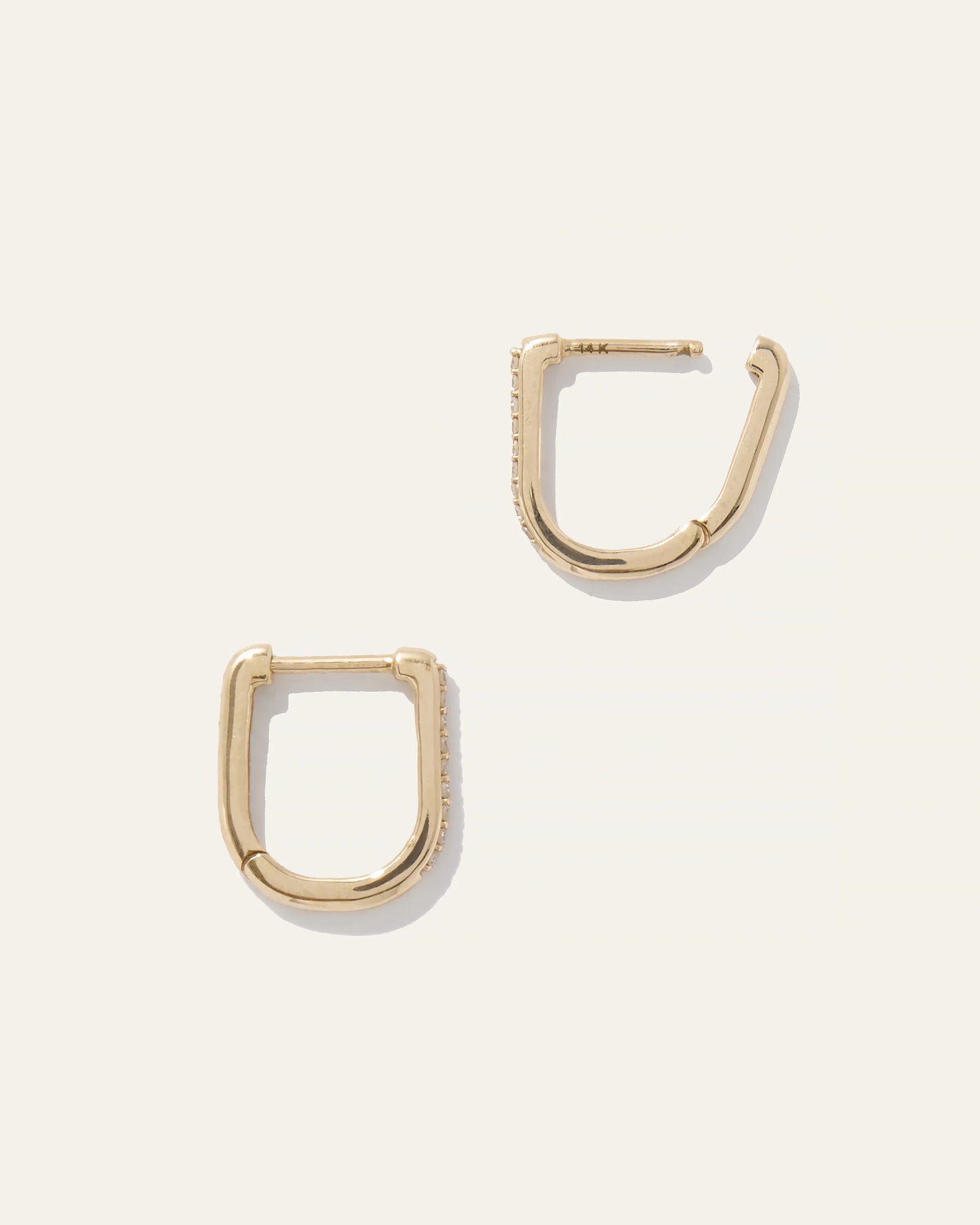 14K Gold Diamond Pave U Huggie Hoops - One Size / White Gold