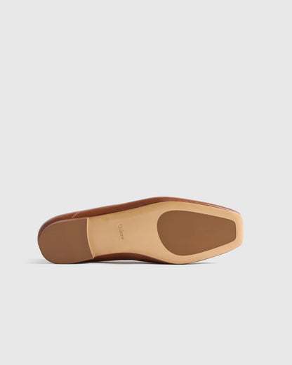 Italian Leather Square Toe Ballet Flat - 5 / Cognac