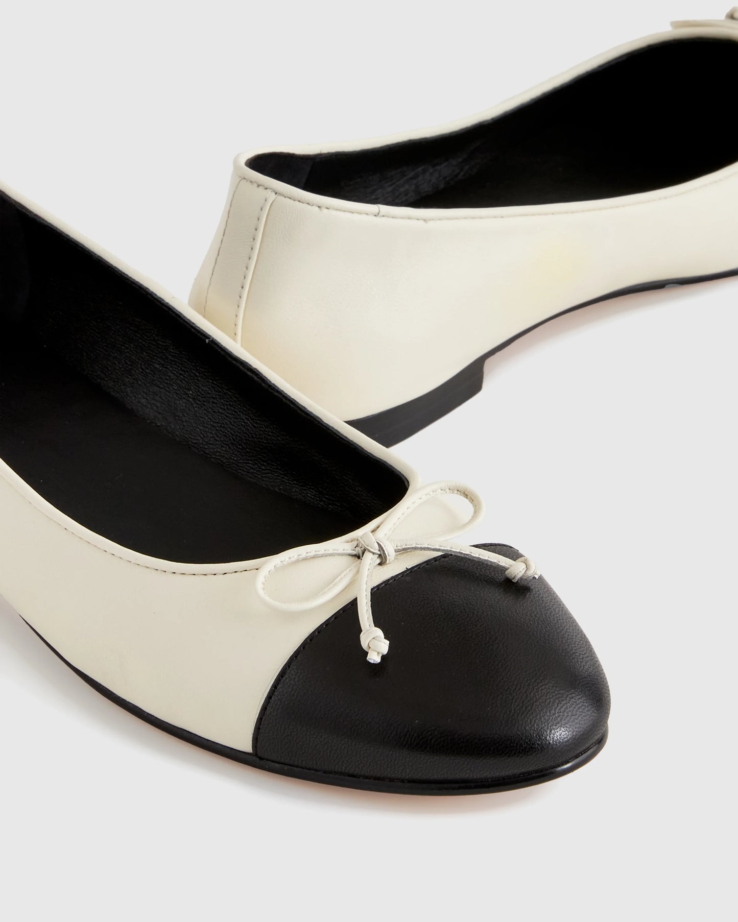Italian Leather Cap-Toe Ballet Flat - 5 / Bone/Black