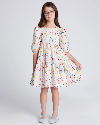 100% Cotton Poplin Puff Sleeve Dress - 12 / Confetti Dot