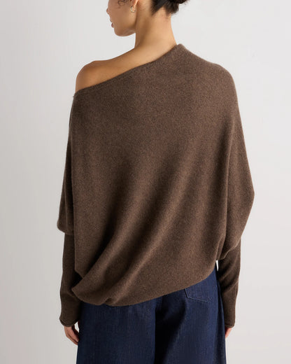 100% Mongolian Cashmere Asymmetric Draped Sweater - XS / Brown