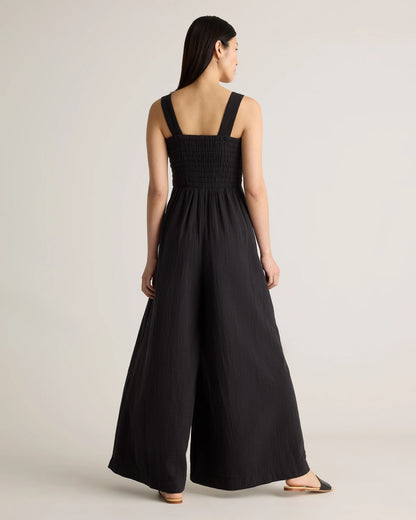 100% Organic Cotton Gauze Smocked Wide Leg Jumpsuit - XS / Spiced Orange